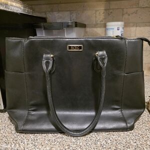 BCBG Black Satchel with Double Handles and Metallic Hardware